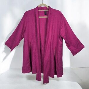 Comtesse Linen Open Front Kimono Jacket Size 1 Magenta Pleated Made in Israel
